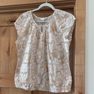 Christopher & Banks Beige and White Floral Scoop-Neck Top